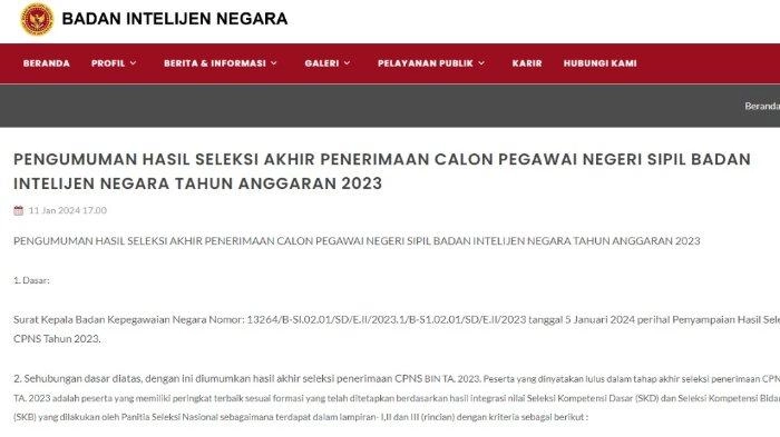 Link Pengumuman Hasil Akhir CPNS BIN 2023, File PDF Lengkap Peserta yang Lulus