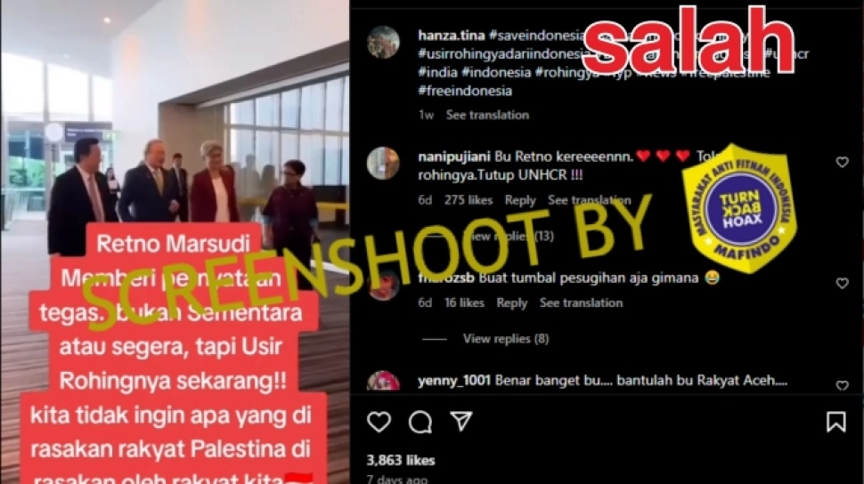 HOAKS, Menlu Retno Marsudi Perintahkan Usir Pengungsi Rohingya
