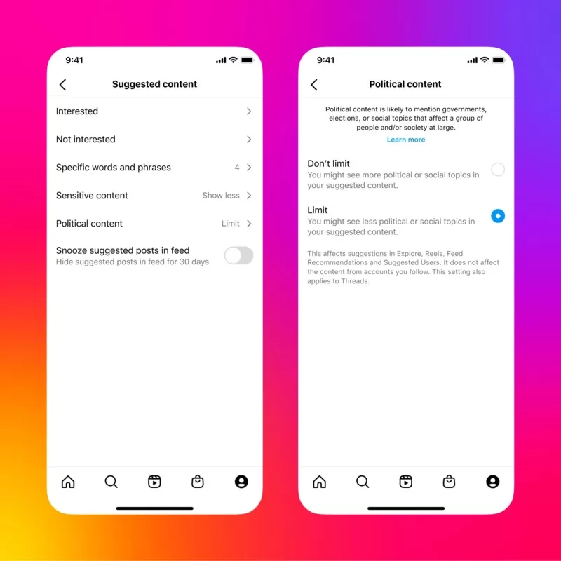 Pengguna Instagram dan Threads Kini Bisa Menyembunyikan Konten Politik dari Beranda Mereka, Begini Caranya