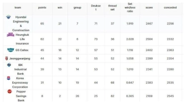 Klasemen Liga Voli Putri Korea Hari Ini - Red Sparks ke 3 Besar, Pink Spiders Adang IBK Altos
