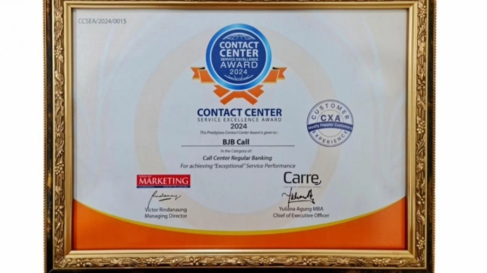 bank bjb Raih Penghargaan Contact Center Service Excellence Award 2024
