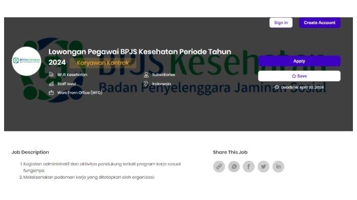 Lowongan Kerja BPJS Kesehatan, Pendaftaran akan Ditutup 20 April 2024