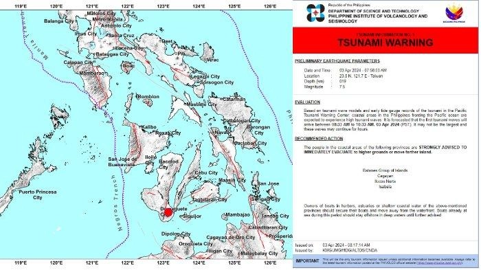 Imbas dari Gempa Taiwan, Filipina Keluarkan Peringatan Tsunami di Sejumlah Daerah