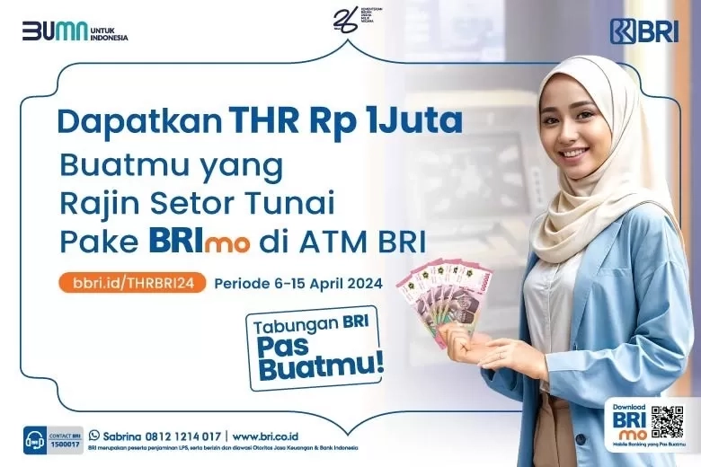 Ingin Dapat THR Rp 1 Juta? Tingkatkan Setor Tunai Pakai BRImo di ATM BRI