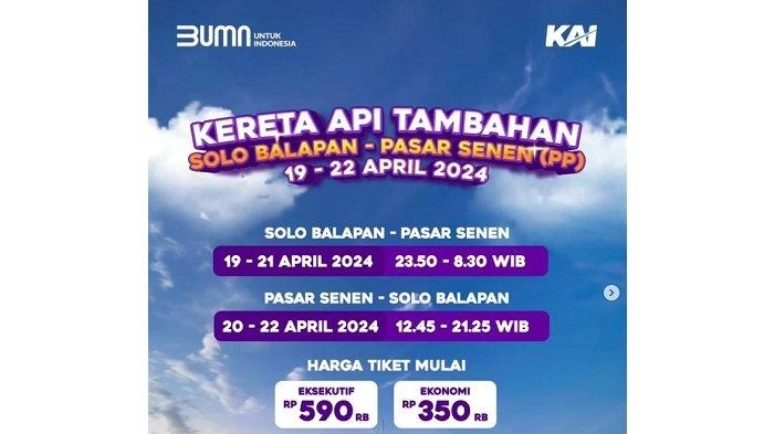 KAI Operasikan KA Tambahan Solo-Jakarta untuk Arus Balik Lebaran, Bisa Dibeli Hari Ini