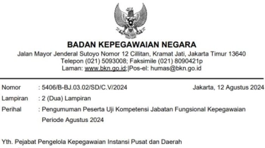BKN Umumkan Peserta Uji Kompetensi Jabatan Fungsional Kepegawaian Periode Agustus 2024