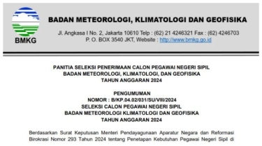 CPNS BMKG 2024 Dibuka 250 Formasi untuk 25 Jabatan, Cek Syarat Pendaftarannya