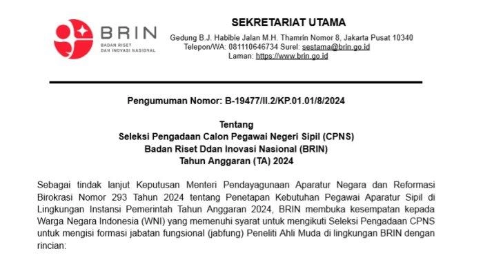 CPNS BRIN 2024 Dibuka 500 Formasi, Gaji Rp7 Juta hingga Rp11 Juta per Bulan, Cek Syaratnya