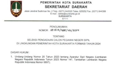 Dokumen Persyaratan Daftar CPNS 2024 Pemkot Surakarta, Ada 250 Formasi yang Dibuka