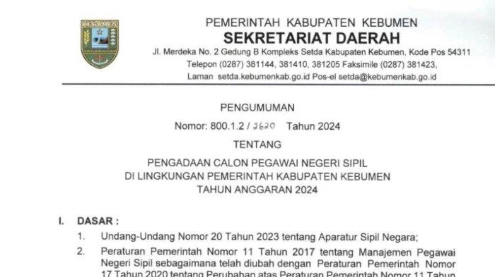 Pemkab Kebumen Buka 335 Formasi CPNS 2024: Ini Syarat, Formasi, dan Cara Daftarnya