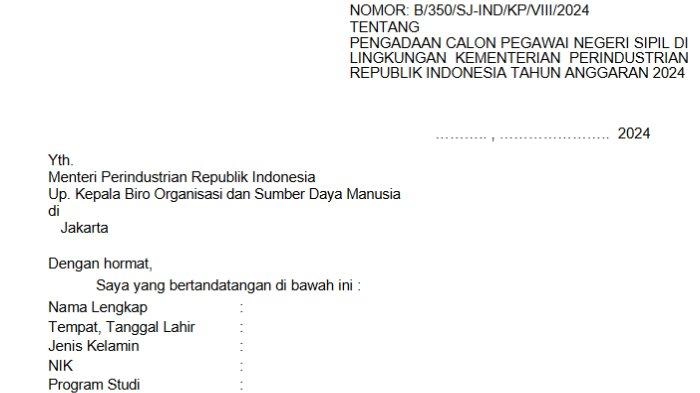 Format Surat Lamaran CPNS Kemenperin 2024, Dibuka untuk 971 Formasi