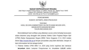 1.799 Pelamar Lolos Seleksi Administrasi CPNS BKN 2024, Ini Link PDF dan Cara Ceknya