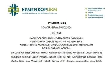 Link Daftar Nama Pelamar yang Lolos Seleksi Administrasi CPNS Kemenkop UKM 2024, Cek di Sini!