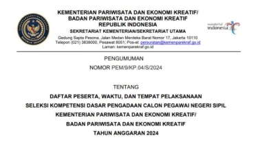 Pengumuman SKD CPNS Kemenparekraf 2024: Aturan, Daftar Peserta, Link Dokumen