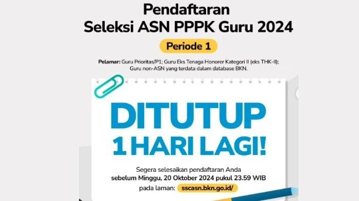 Pendaftaran PPPK Guru 2024 Periode 1 Ditutup Besok, Segera Lengkapi Administrasi di sscasn.bkn.go.id