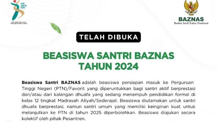 Pendaftaran Beasiswa Santri Baznas Ditutup 25 Oktober 2024, Simak Syarat dan Cara Daftarnya