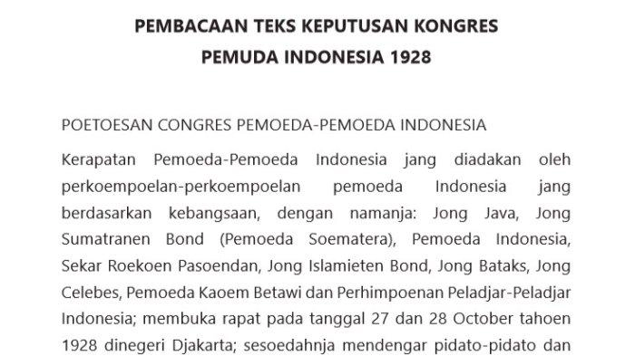 Teks Sumpah Pemuda PDF Lengkap Dibacakan di Upacara Hari Sumpah Pemuda 2024