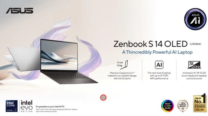 ASUS Zenbook S 14 OLED UX5406, Laptop Tipis Premium Pertama dengan Intel® Core™ Ultra Series 2