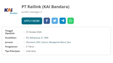 KAI Bandara Railink Buka Lowongan Magang, Pendaftaran  Ditutup 8 November 2024
