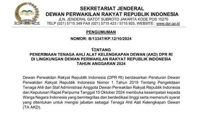 205 Lowongan Kerja Tenaga Ahli DPR RI Dibuka, Ini Syarat dan Cara Daftarnya
