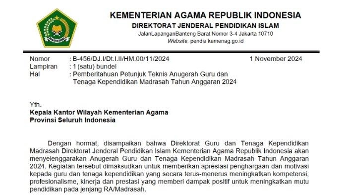Kemenag Gelar Anugerah GTK Madrasah 2024, Pendaftaran Dibuka sampai 18 November