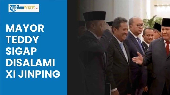 Video Sigap Beri Hormat! Begini Reaksi Mayor Teddy saat Dikenalkan Prabowo dan Disalami Xi Jinping