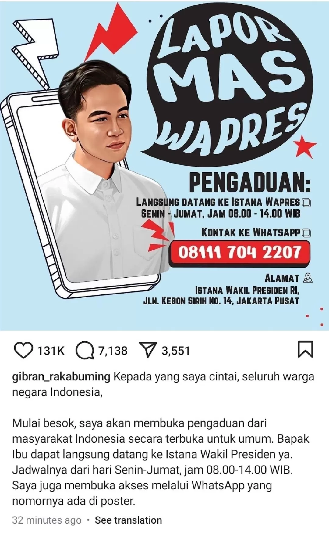 Layanan Lapor Mas Wapres Gibran Dibatasi Hanya 50 Kuota Perhari