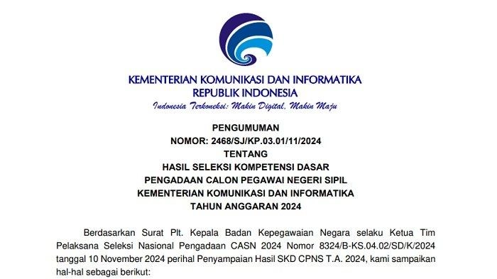 2 Link Cek Pengumuman SKD CPNS Kominfo 2024