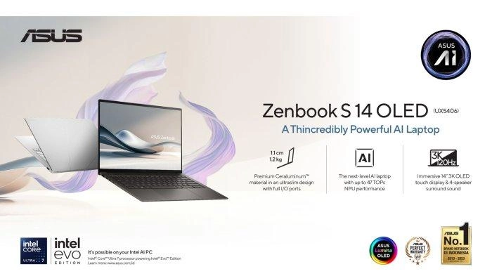 ASUS Zenbook S 14 OLED, Laptop Tipis Premium Pertama dengan Intel Core Ultra Series 2