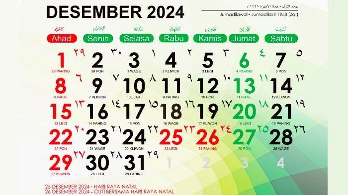 Daftar Tanggal Merah, Hari Libur Nasional dan Cuti Bersama Desember 2024