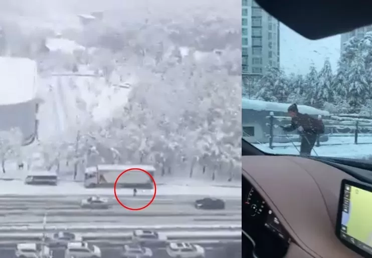 Tetap Bekerja Apapun yang Terjadi, Pria Asal Korea Selatan Ini Viral Karena Menerobos Badai Salju Setinggi 40 cm