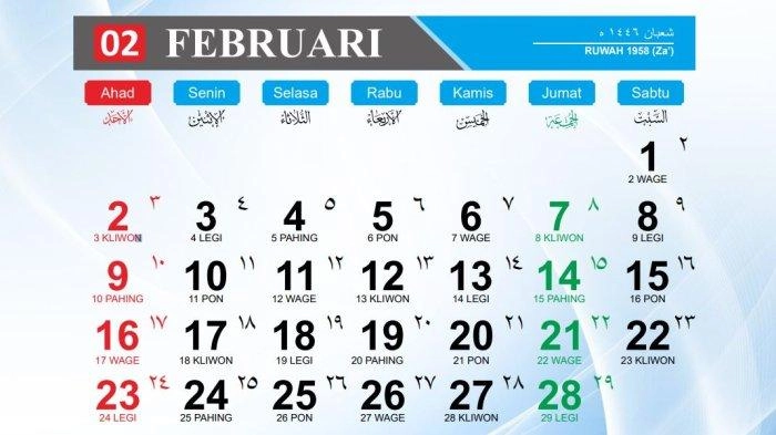 Kalender Jawa Februari 2025, Dilengkapi Weton, Neptu, Wuku, Pasaran, Tanggal Hijriah, Hari Libur