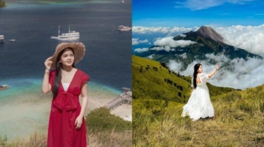 Hobi Traveling, Nadia Maharani Tampil Beda Naik Gunung Pakai Gaun