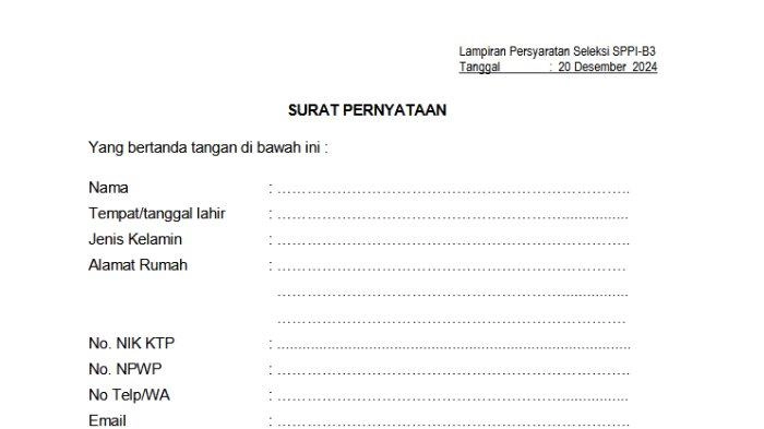 Form Surat Pernyataan untuk Daftar SPPI Batch 3 Tahun 2025, Ini Rincian Dokumen yang Harus Diunggah