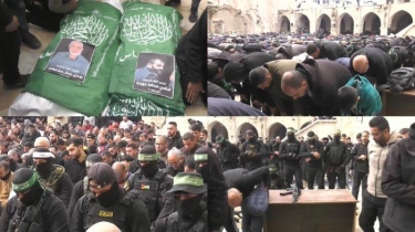 Ditemukan di Reruntuhan Gaza, 2 Pemimpin Hamas Dimakamkan, Al-Qassam Ikut Salat Jenazah