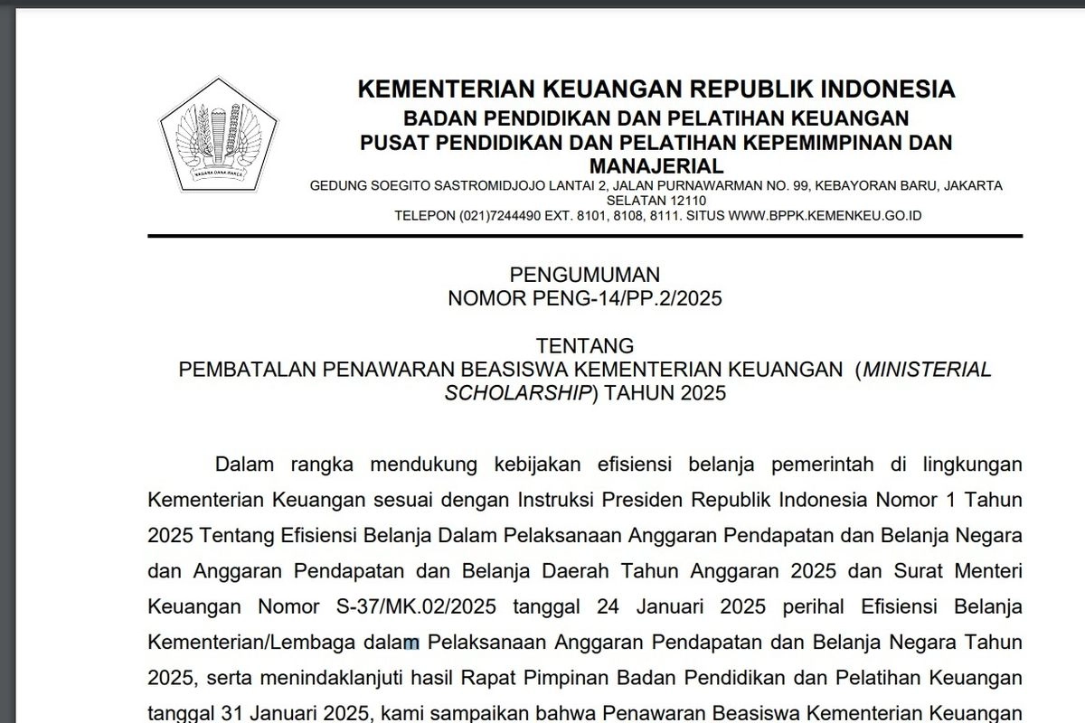 Imbas Efisiensi Anggaran, Beasiswa Kemenkeu Batal hingga BP Haji ''Terancam'' Tak Mampu Bayar Pegawai...