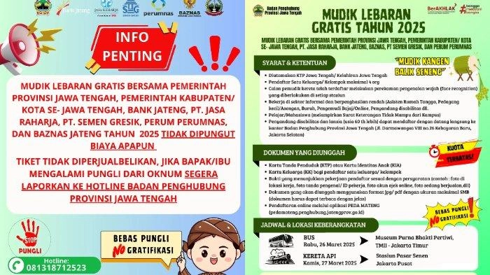 Mudik Gratis Lebaran 2025 dari Pemprov Jawa Tengah, Cek Syaratnya