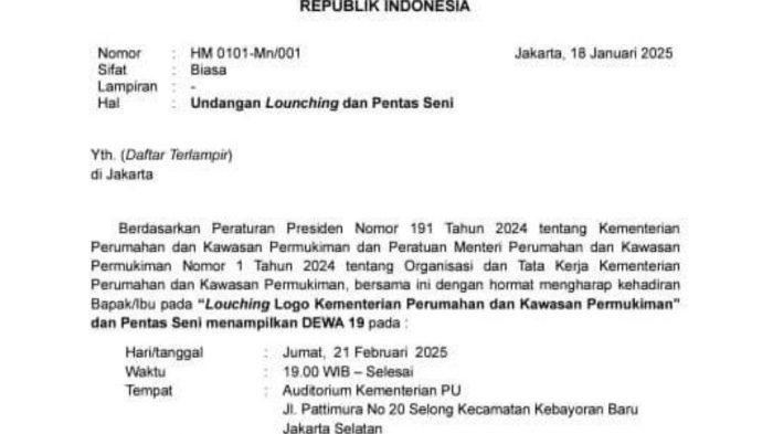 Viral di Medsos, Surat Kementerian PKP Undang Band Dewa 19 dalam Acara Launching Logo 