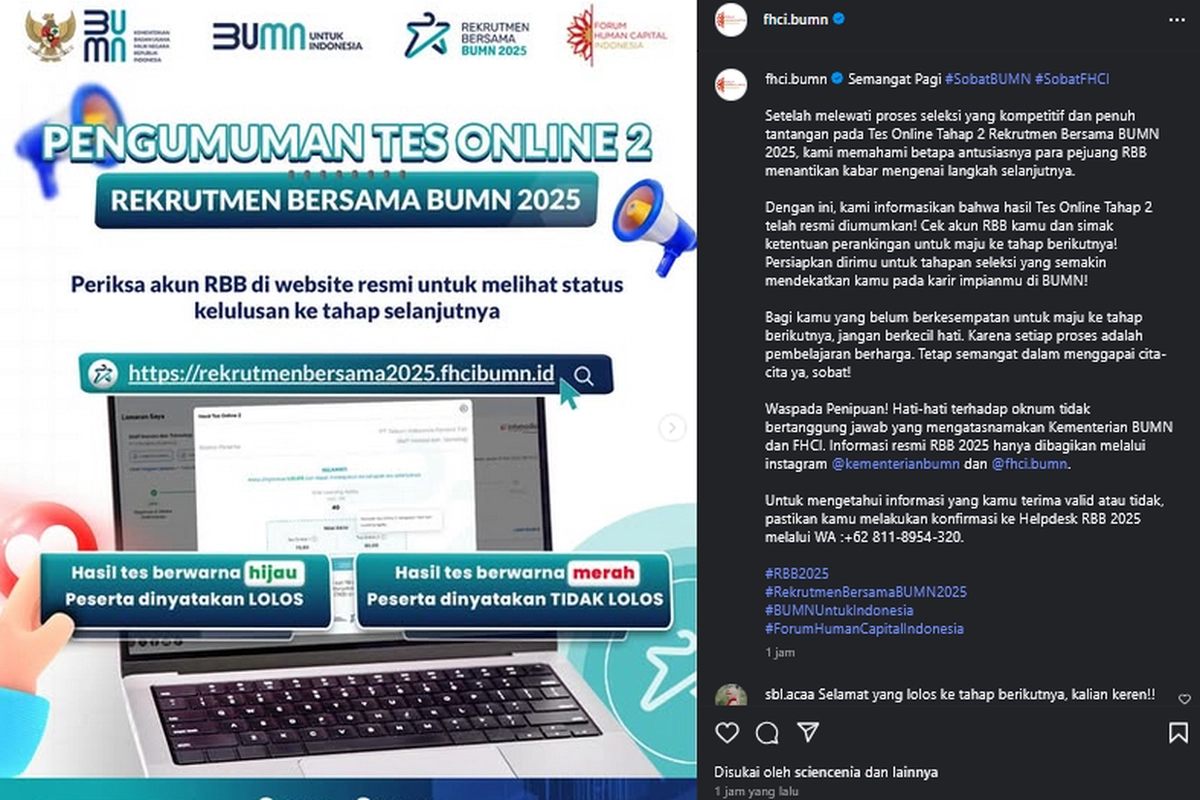 Diumumkan, Ini Tanda Peserta Lolos Tes Online Tahap 2 RBB BUMN 2025