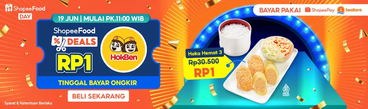 Shopee Gandeng HokBen, Makan Hemat Cuma RP1 dengan Voucher ShopeeFood Deals