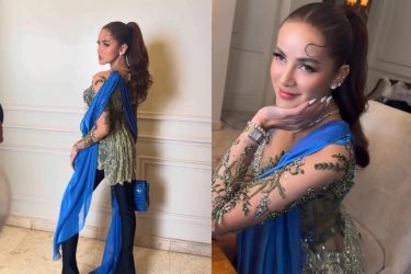 Gaya Olla Ramlan di Acara Ngunduh Mantu Al Ghazali dan Alyssa, Berselendang Biru