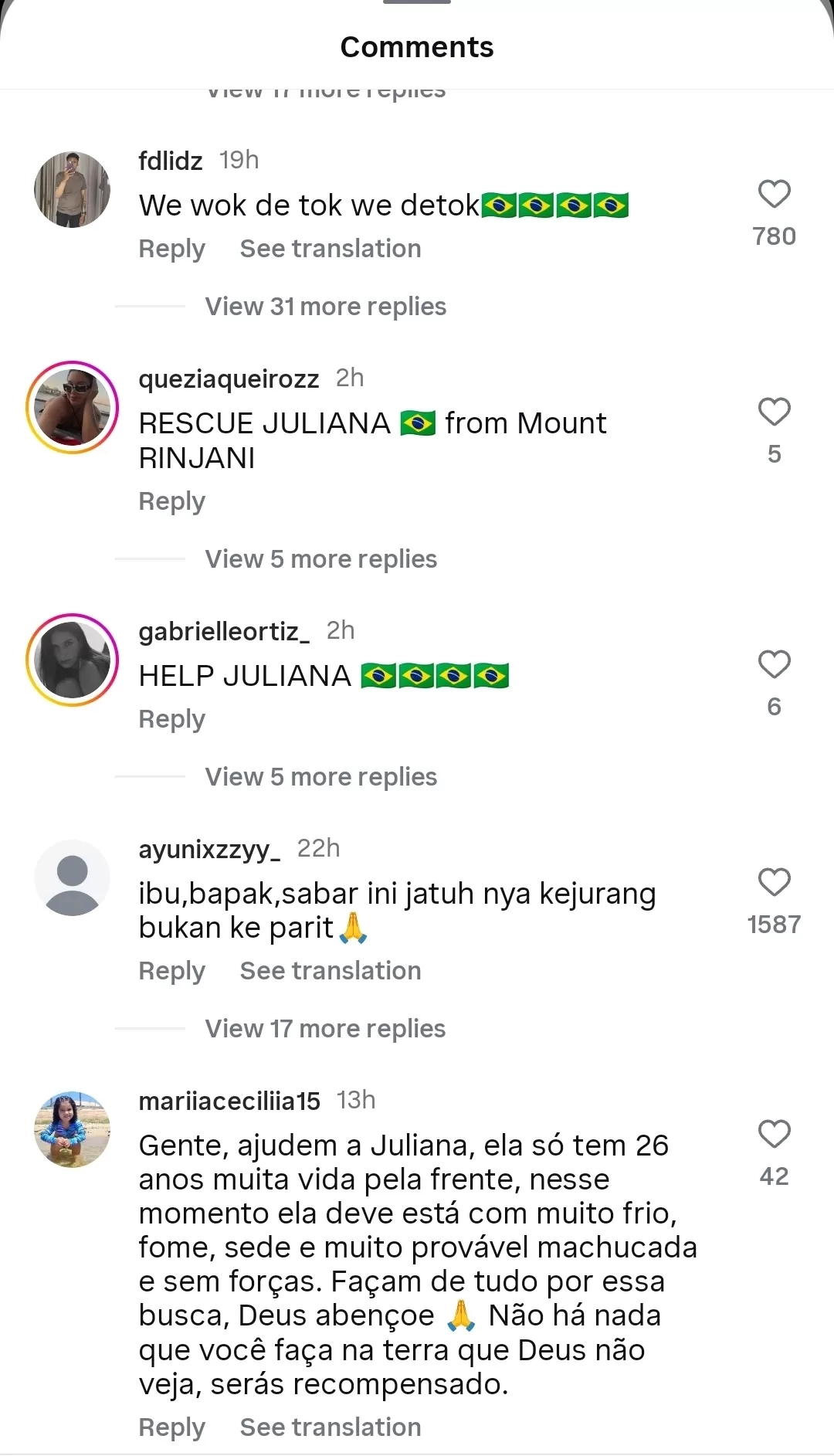 Netizen Brasil Ramai-ramai Serbu Instagram Prabowo Minta Juliana yang Jatuh di Rinjana segera Dievakuasi