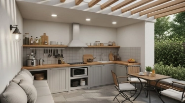 6 Desain Dapur Semi Outdoor Rumah Minimalis, Nyaman Tetap Tidak Kehujanan