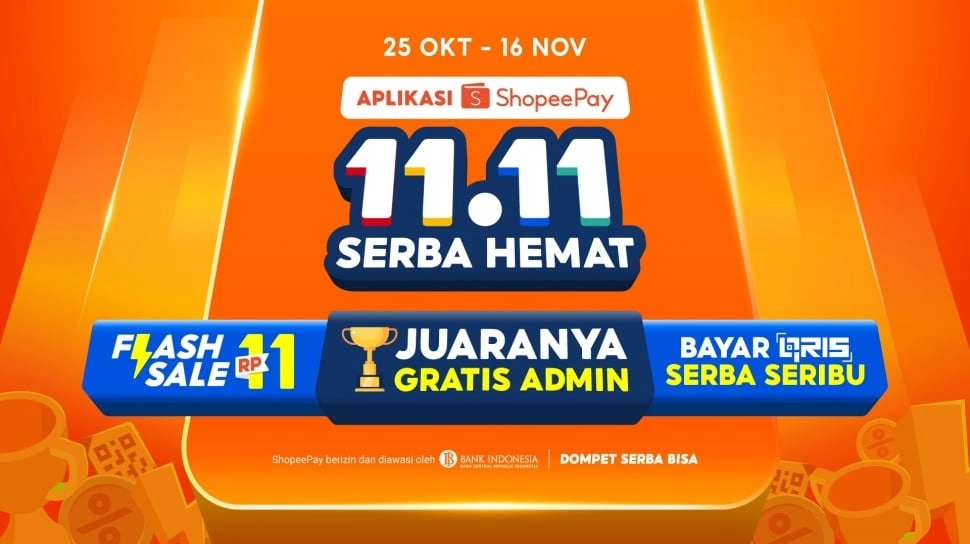 Jadi Juaranya Hemat! ShopeePay 11.11 Tawarkan Gratis Admin dan Promo Transaksi Harian Menarik