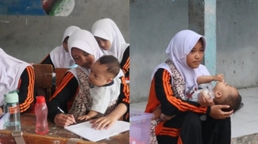 Viral Siswi SMP Rela Sekolah Sambil Jualan dan Gendong Adiknya yang Down Syndrome