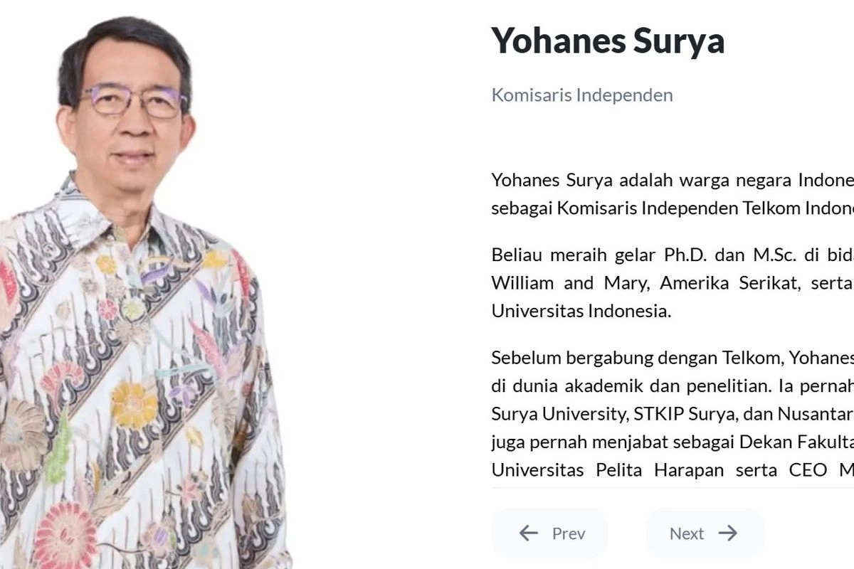 Fisikawan Yohanes Surya Mundur dari Komisaris Telkom