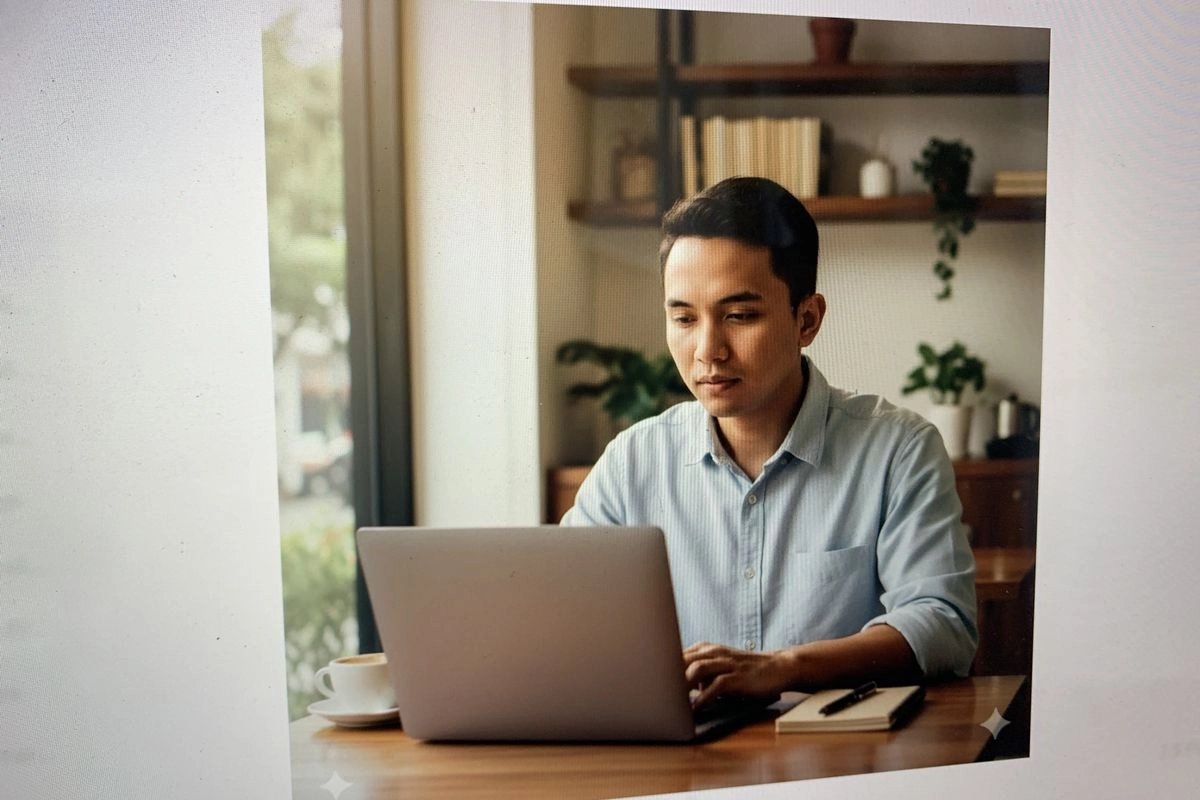 20 Salinan Teks Gemini AI Foto Kerja di Kafe yang Keren dan Estetik