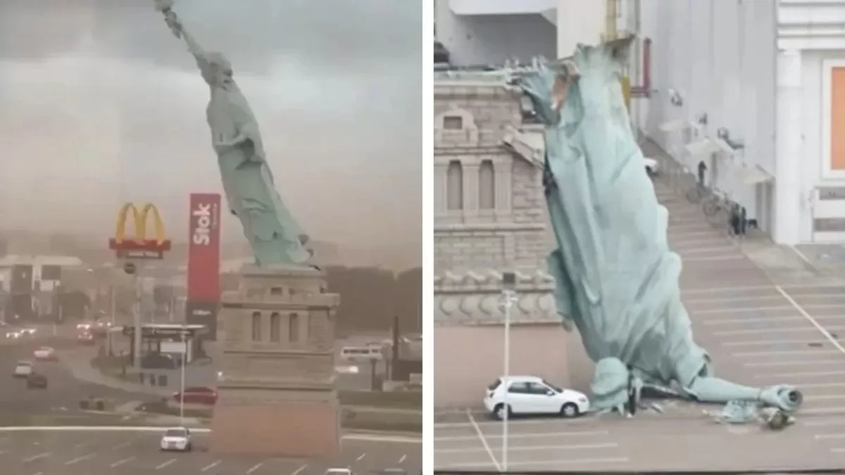 Badai Angin Robohkan Replika Patung Liberty di Brasil, Kepala Hancur di Area Parkir