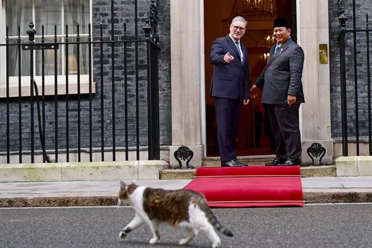 Momen Lucu Larry the Cat Lewat di Hadapan Prabowo dan PM Inggris, Auto Senyum