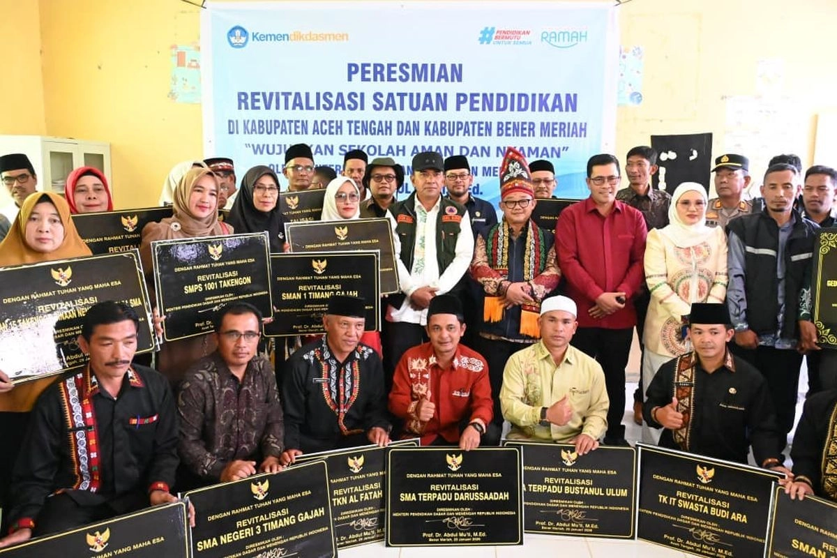 Mendikdasmen Resmikan 76 Revitalisasi Sekolah di Aceh, Pulihkan Layanan Pendidikan Pascabencana
